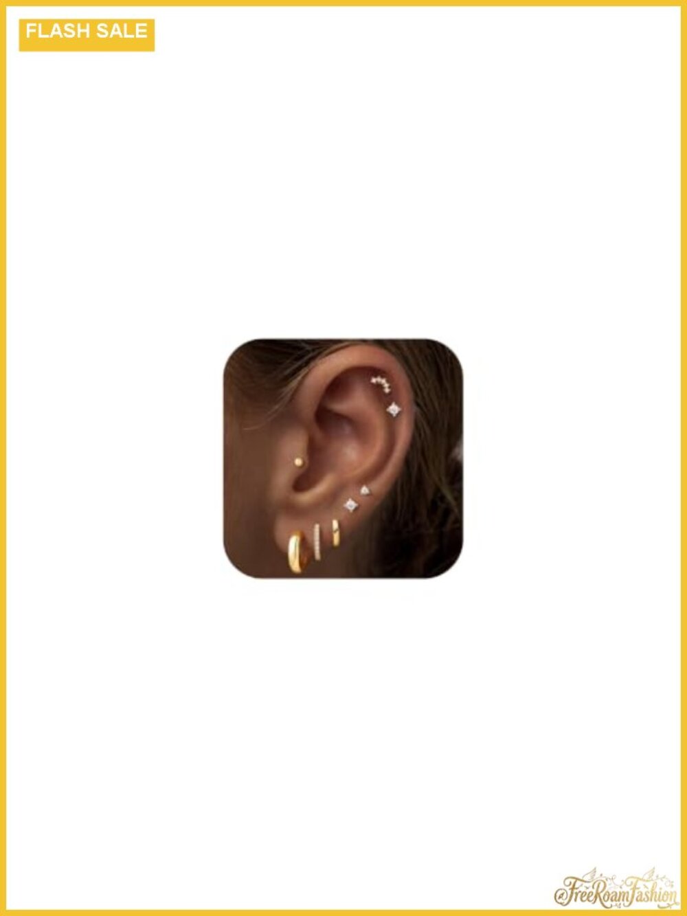 Gold Stud Hoop Earrings for Women 14K Gold Plated Flat Back 8 Pairs